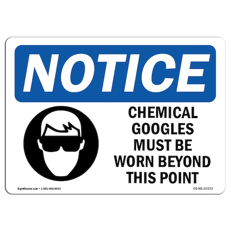 OSHA Notice Sign, NOTICE Chemical Goggles Must Be Worn, 10in X 7in Rigid Plastic